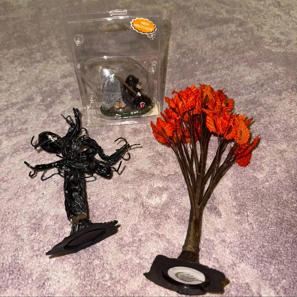 Lemax Retired Rare Trick or Treaters Grim Reaper Trees Set Lot Spooky Town